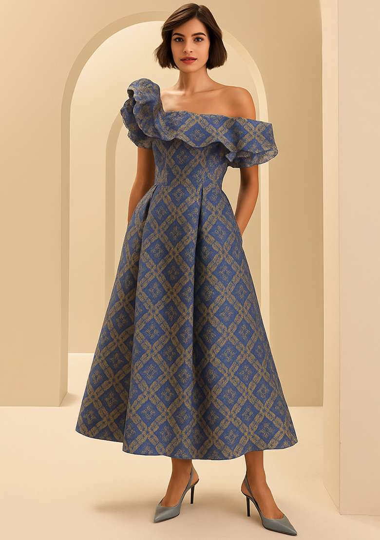 Lilac Brocade Dress - Indya