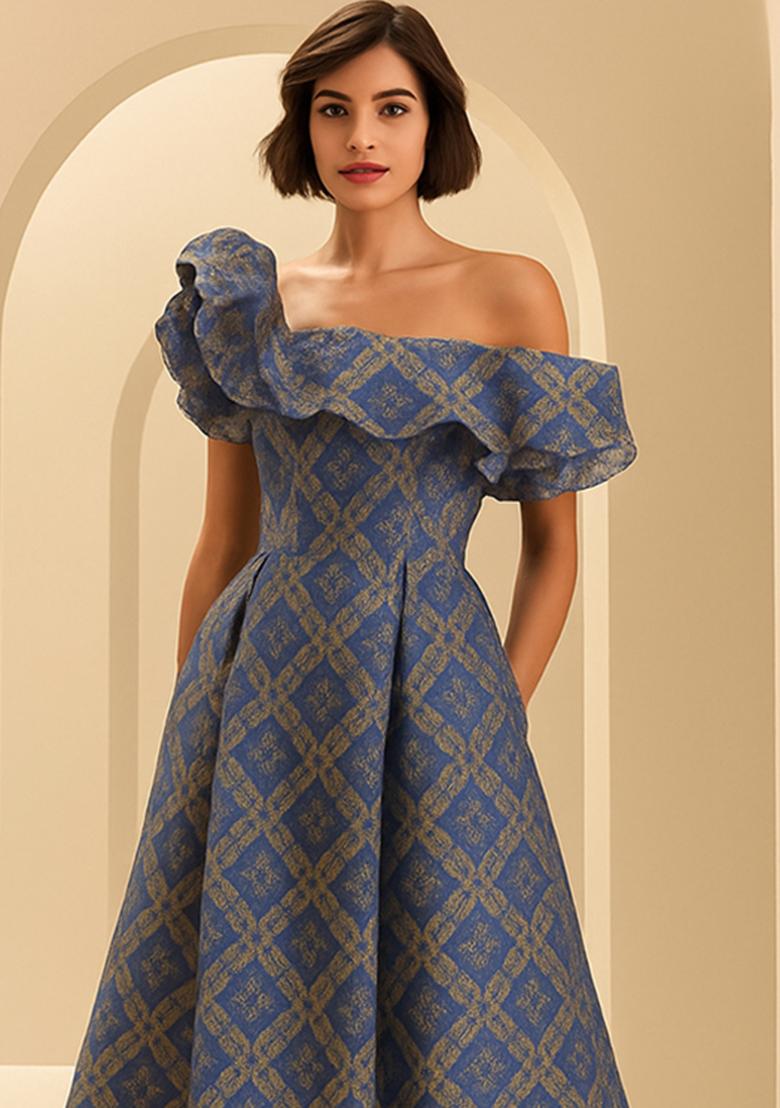 Lilac Brocade Dress - Indya