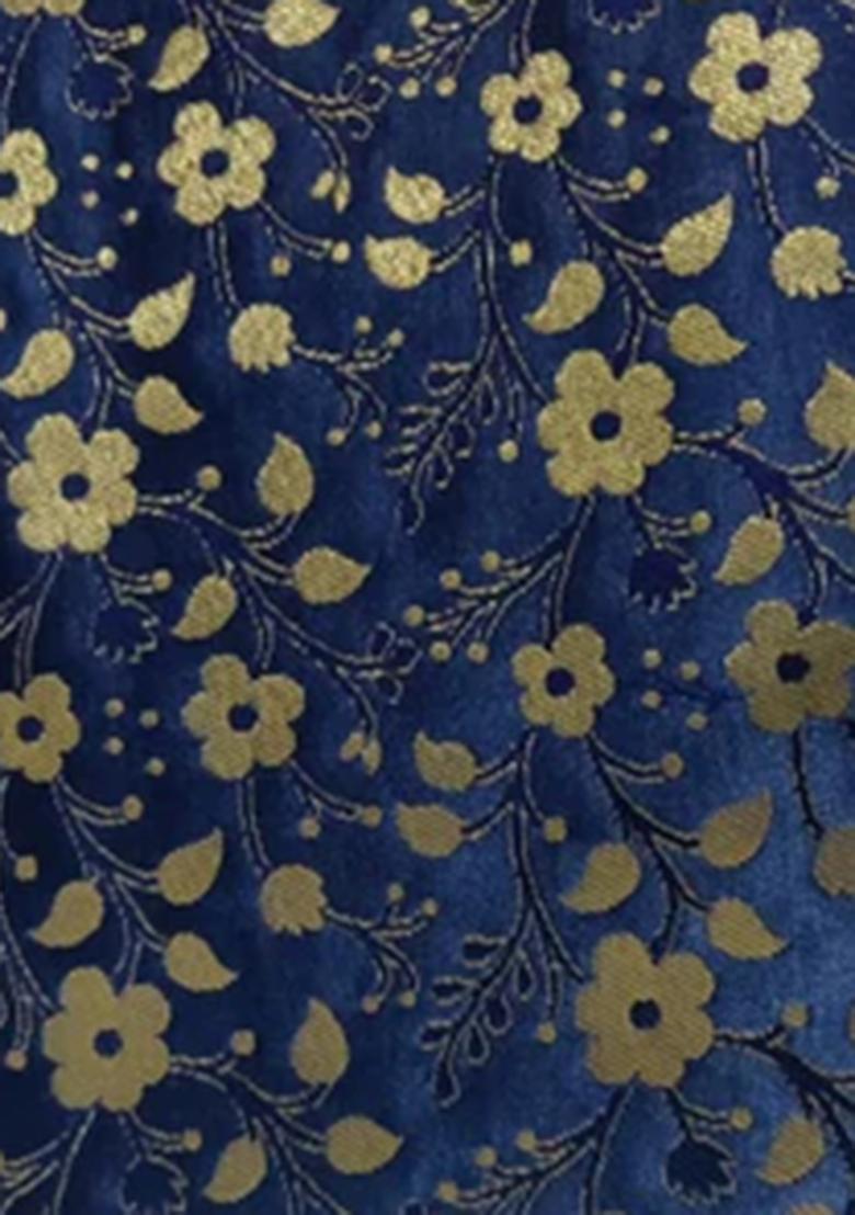 Navy Blue Brocade Dress - Indya