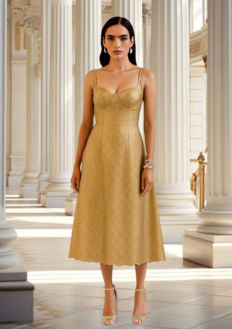Golden Brocade Dress - Indya