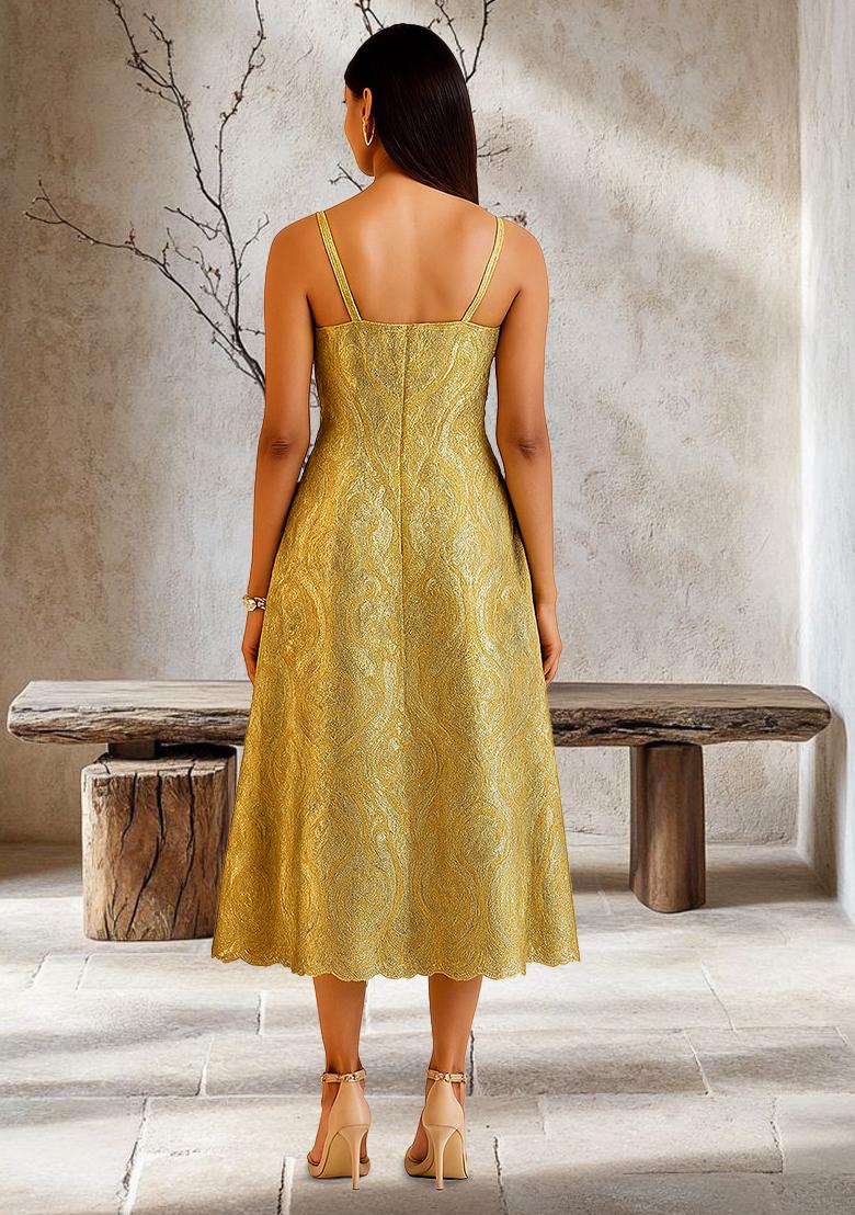 Yellow Brocade Dress - Indya