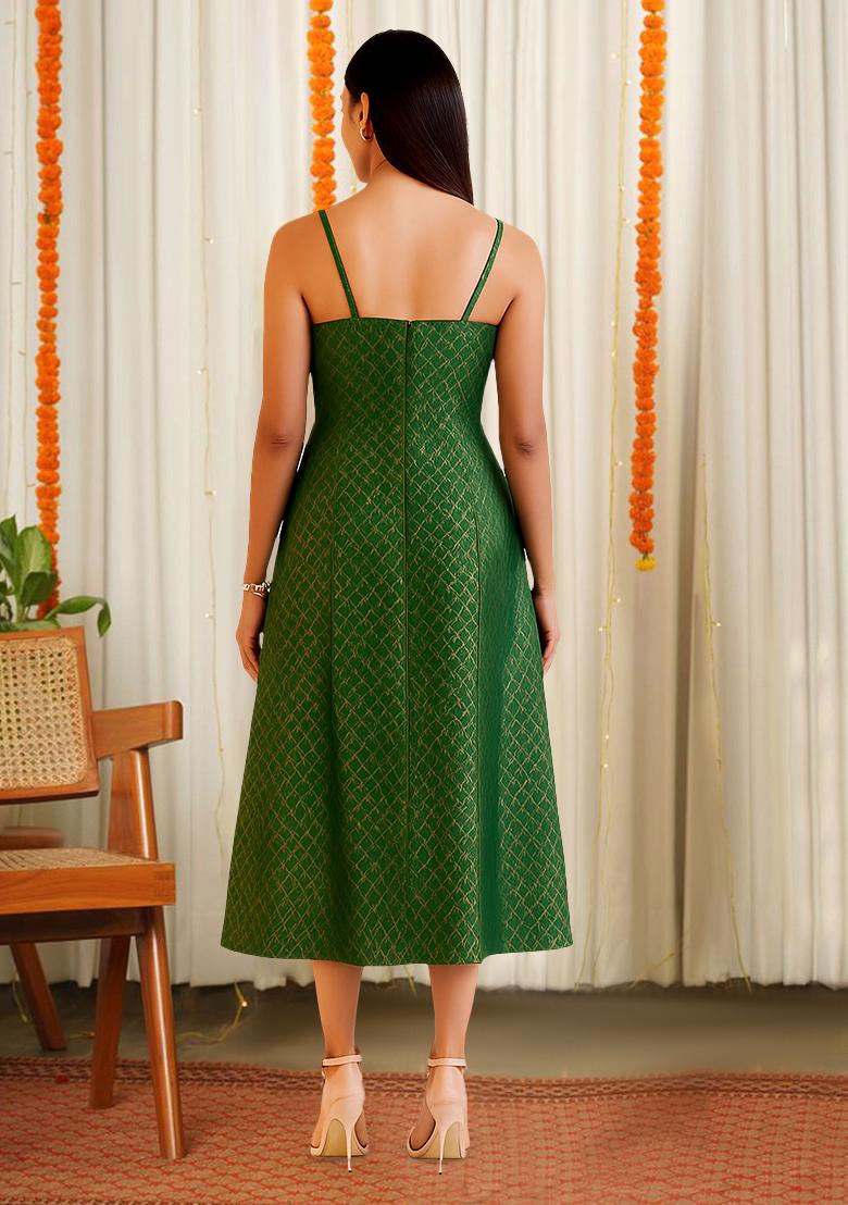 Green Brocade Dress - Indya