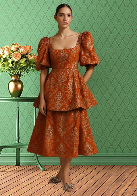 Orange Brocade Dress