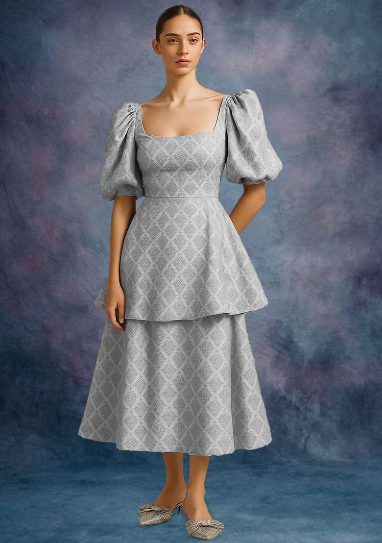 Silver Brocade Dress - Indya