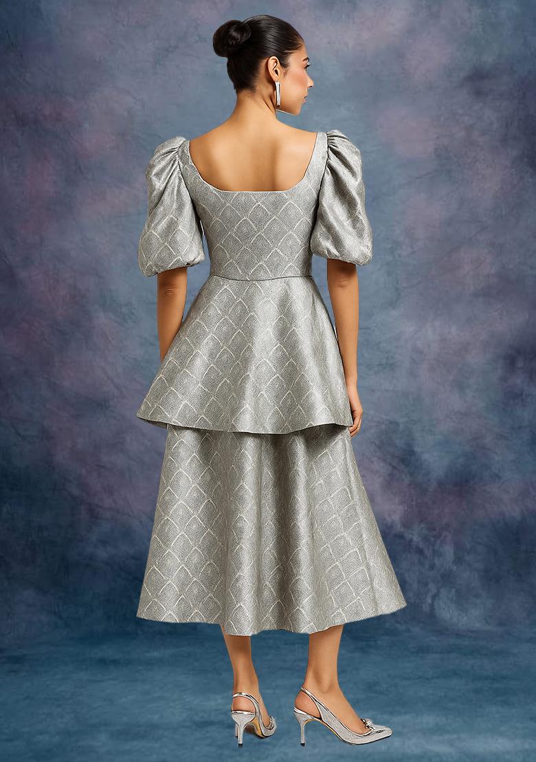 Silver Brocade Dress - Indya