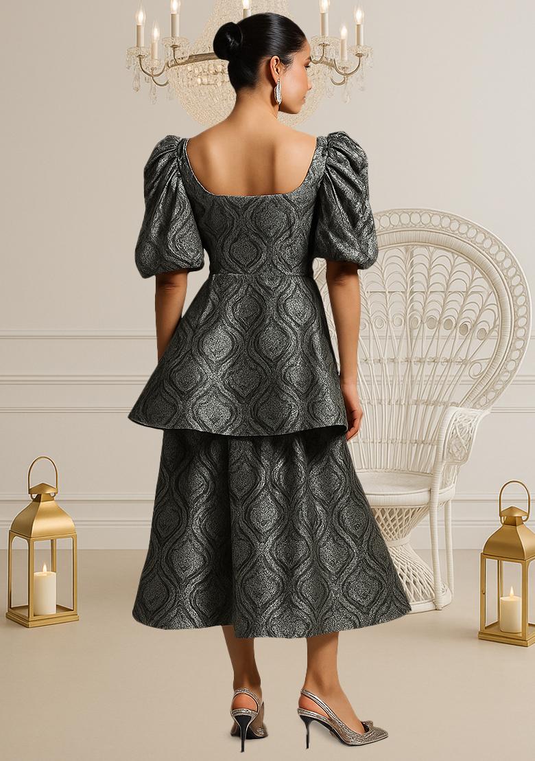 Black Brocade Dress - Indya