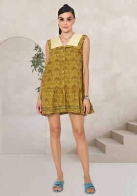 Mustard Yellow Brocade Dress