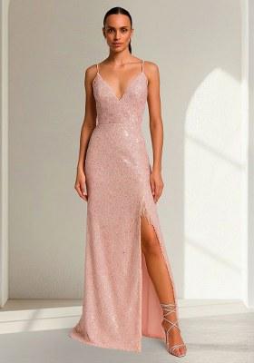 Pink Sequin Net Gown