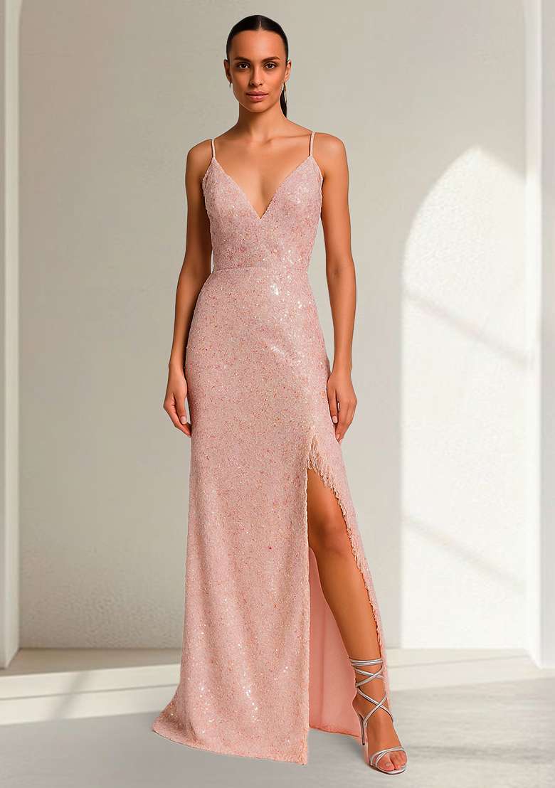 Pink Sequin Net Gown - Indya