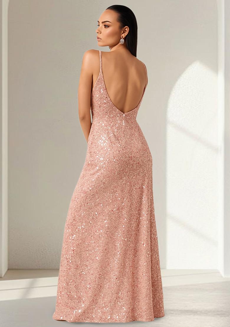 Pink Sequin Net Gown - Indya