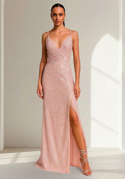 Pink Sequin Net Gown