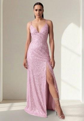 Pink Sequin Net Gown