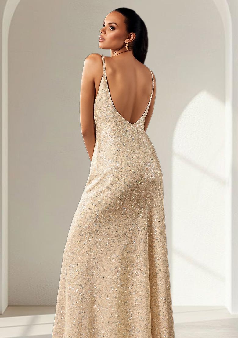 Yellow Sequin Net Gown - Indya