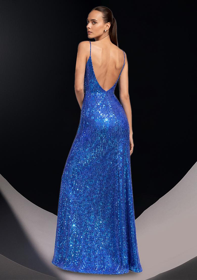 Dark Blue Sequin Net Gown - Indya