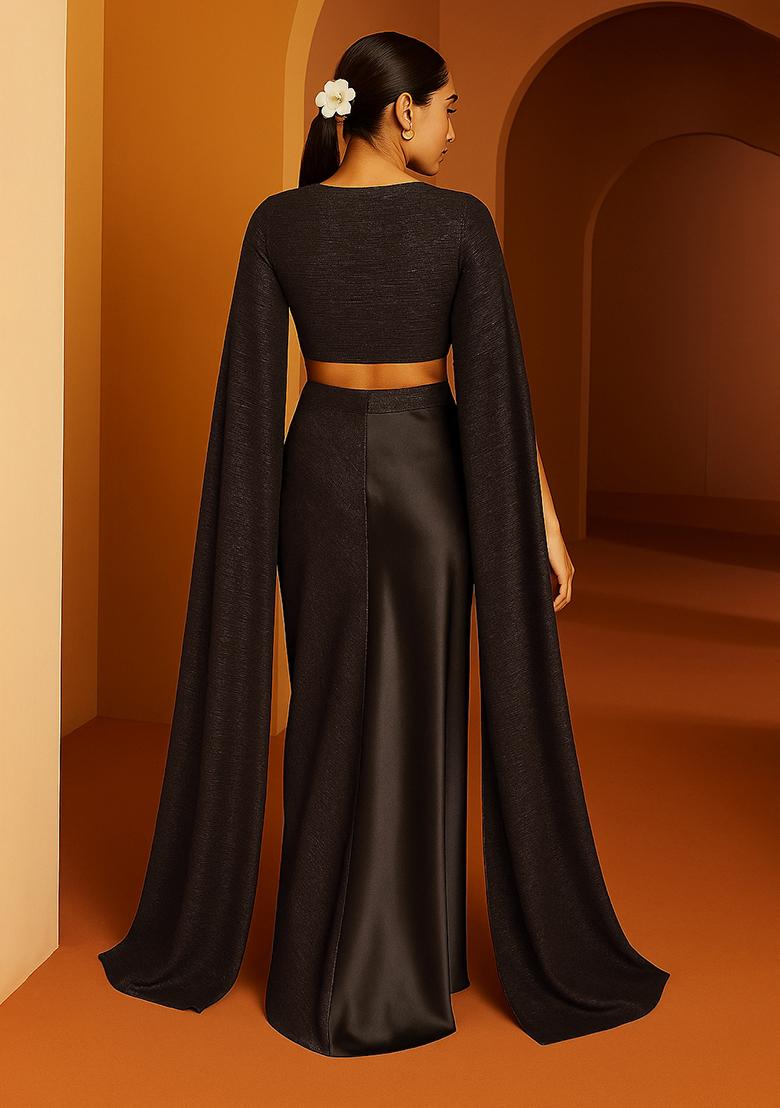 Brown Sequin Work Pleated Knitted Fusion Set - Indya