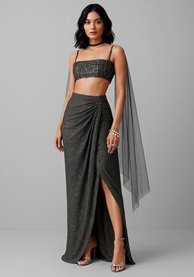 Black Lurex Pleated Knit Fusion Set