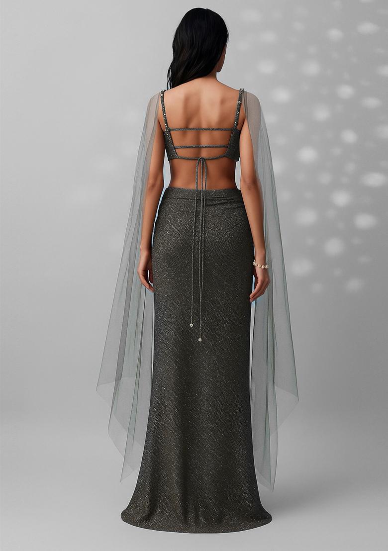 Black Lurex Pleated Knit Fusion Set - Indya