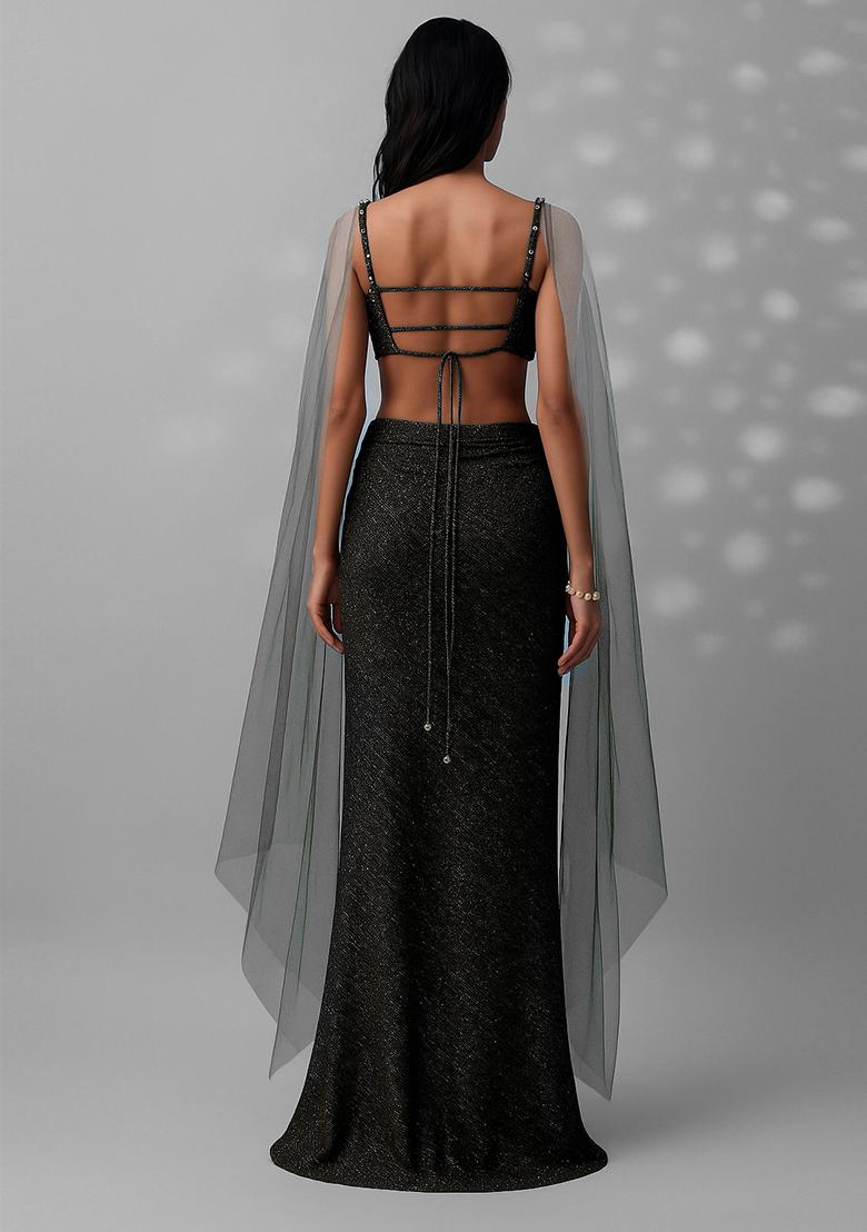 Black Embellished Lurex Fusion Set - Indya