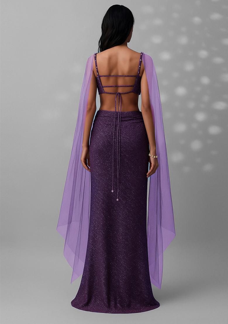 Purple Embellished Lurex Fusion Set - Indya