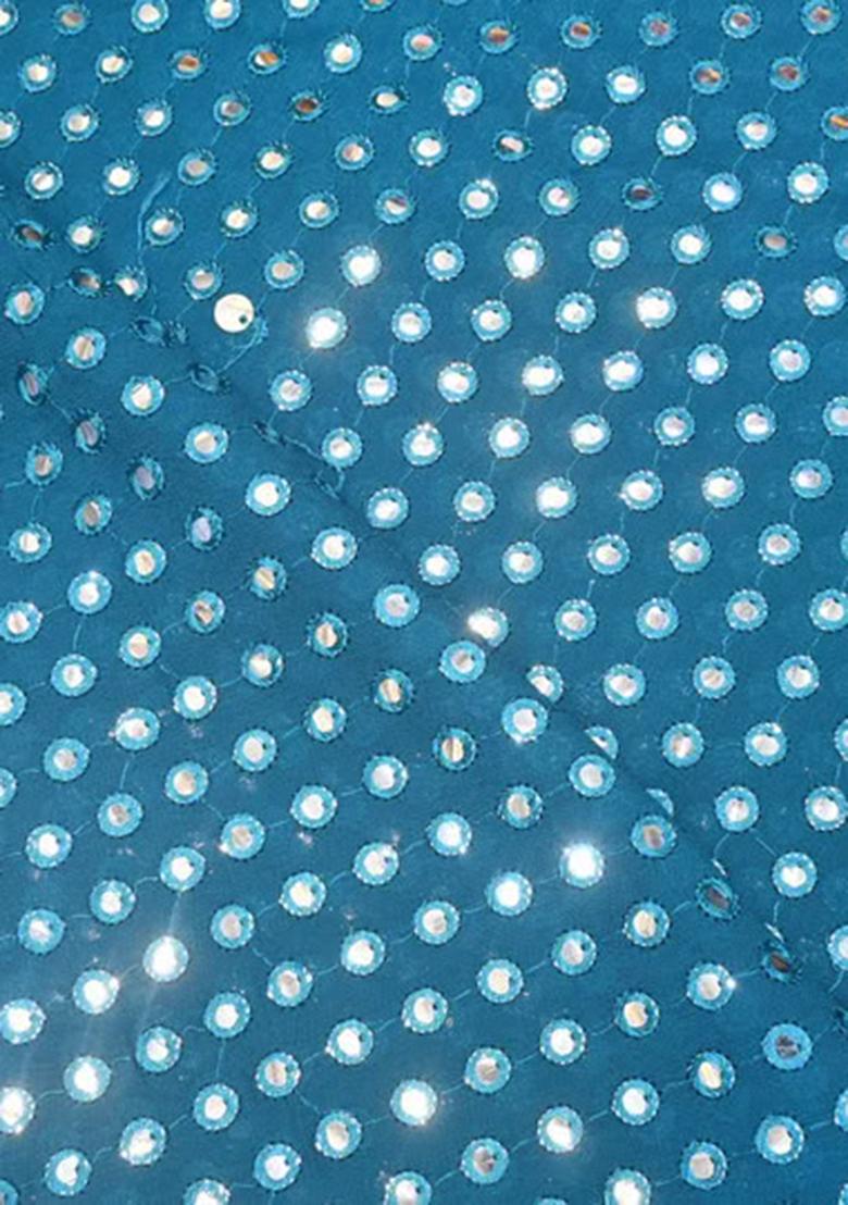 Teal Embroidered Georgette Fusion Set - Indya