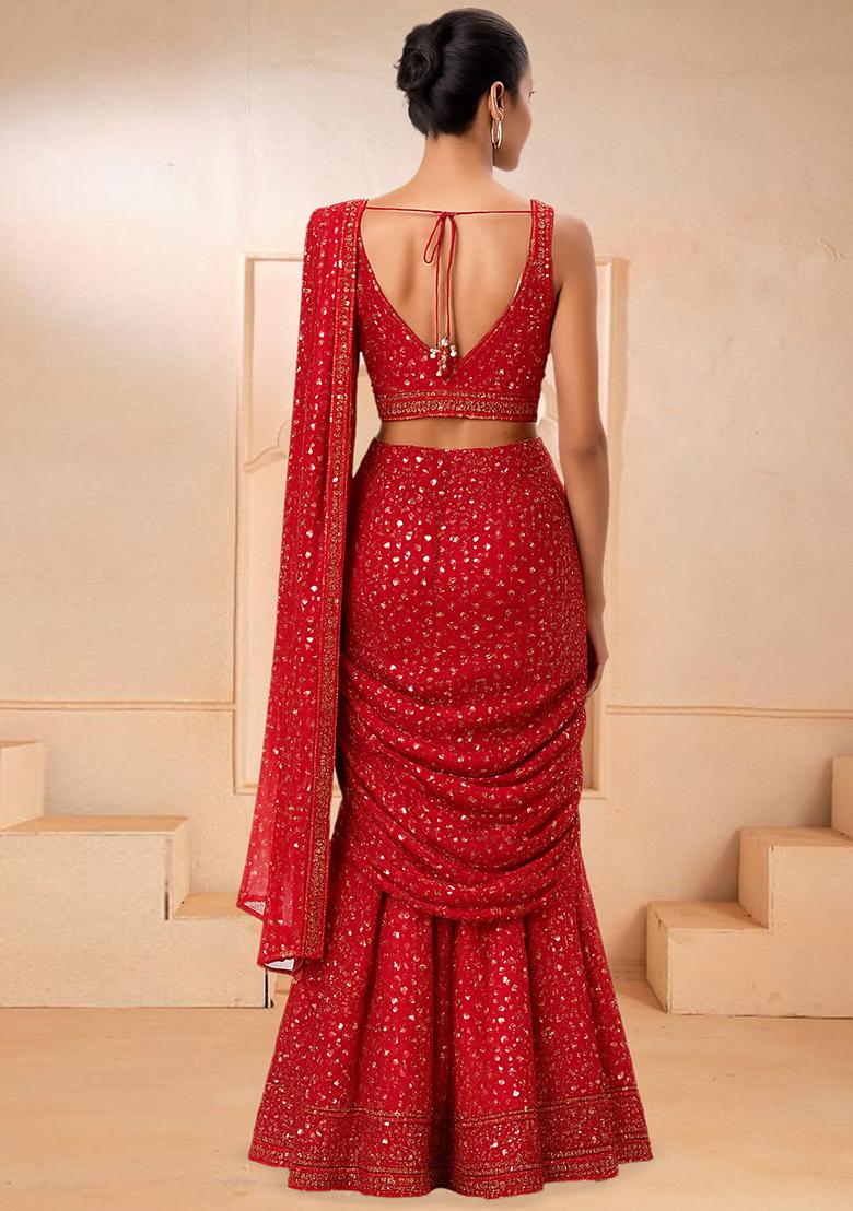 Pink Embroidered Georgette Fusion Set - Indya