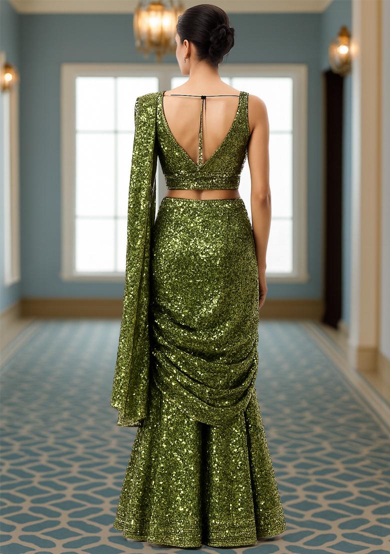 Mehendi Embroidered Georgette Fusion Set - Indya