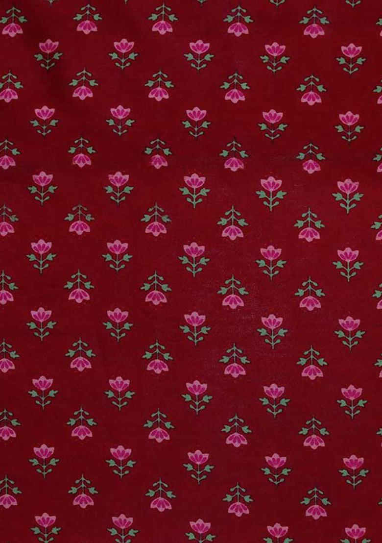 Maroon Printed Chanderi Fusion Set - Indya