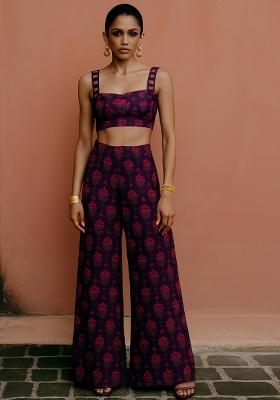Purple Printed Chanderi Fusion Set
