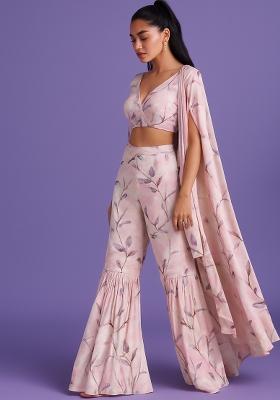 Pink Printed Satin Fusion Set