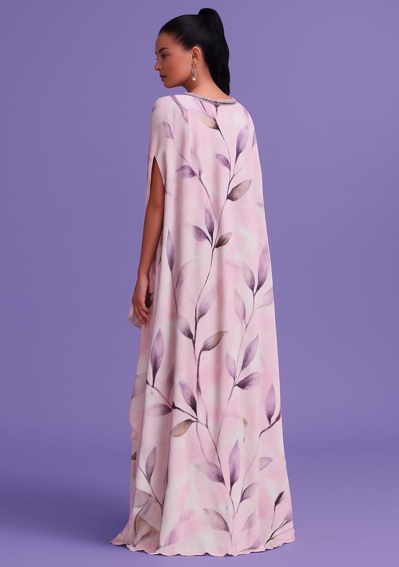 Pink Printed Satin Fusion Set - Indya