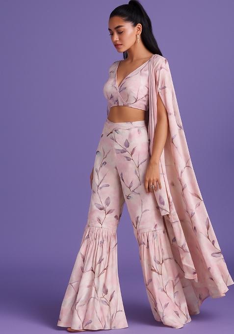 Pink Printed Satin Fusion Set