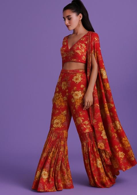 Brown Printed Satin Fusion Set