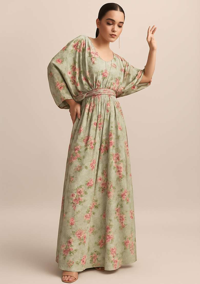 Grey Printed Satin Fusion Set for Diwali and Festive Wear - Indya