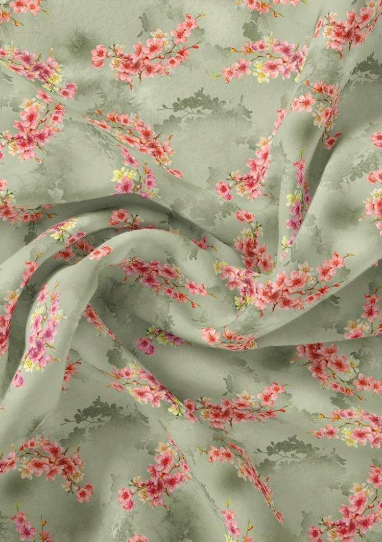 Grey Printed Satin Fusion Set for Diwali and Festive Wear - Indya