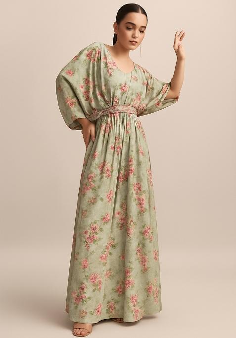 Grey Printed Satin Fusion Set