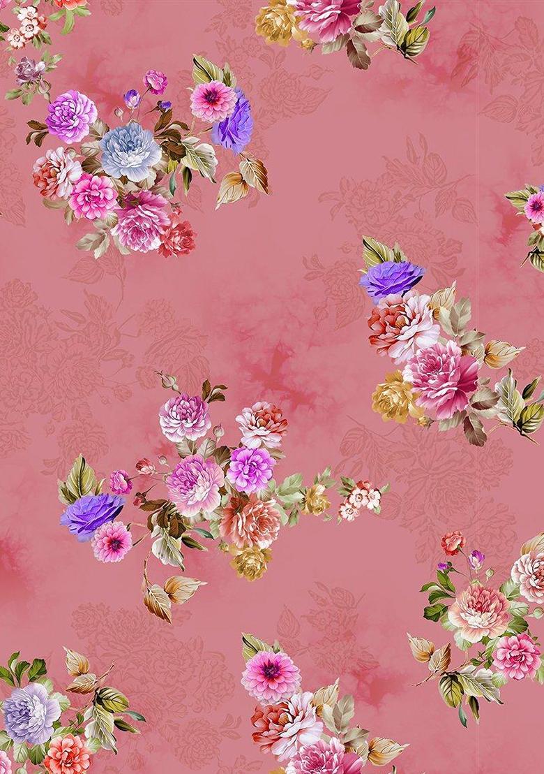 Pink Printed Satin Fusion Set - Indya