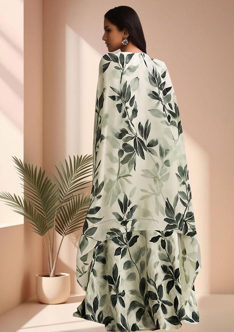 Beige Printed Satin Fusion Set - Indya