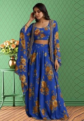 Blue Printed Crepe Fusion Set