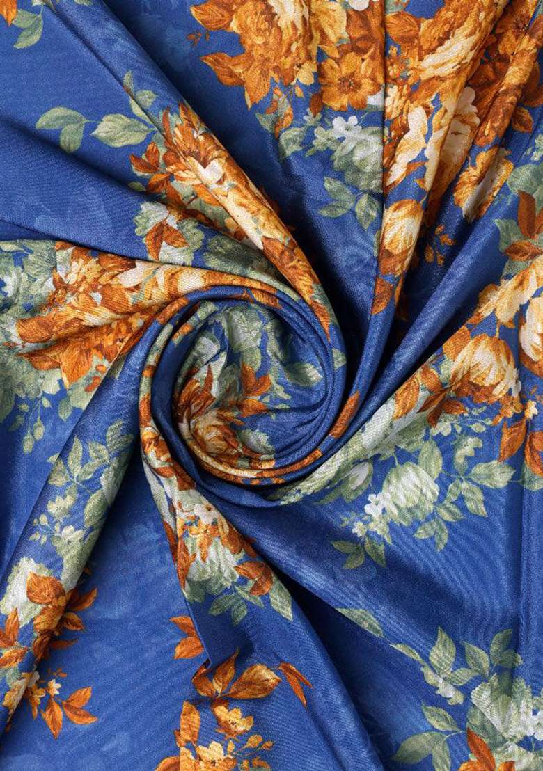 Blue Printed Crepe Fusion Set - Indya