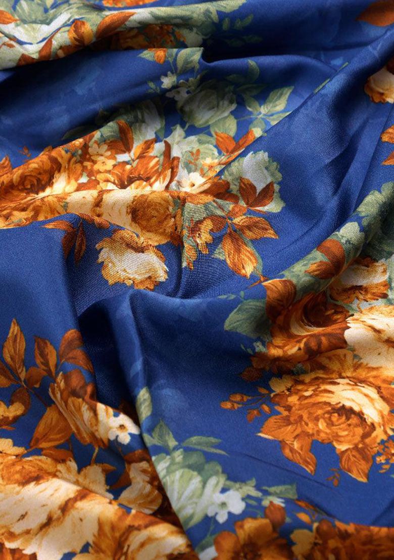 Blue Printed Crepe Fusion Set - Indya