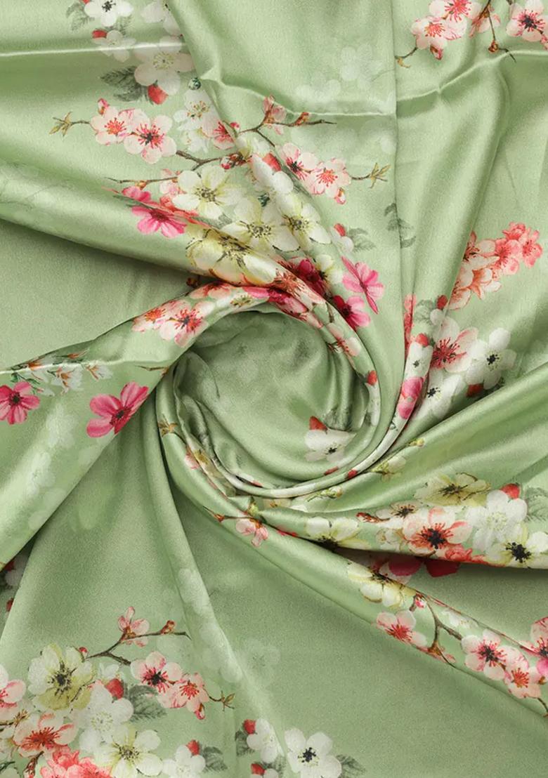 Green Printed Satin Fusion Set