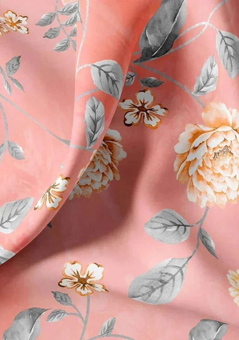 Peach Printed Satin Fusion Set - Indya