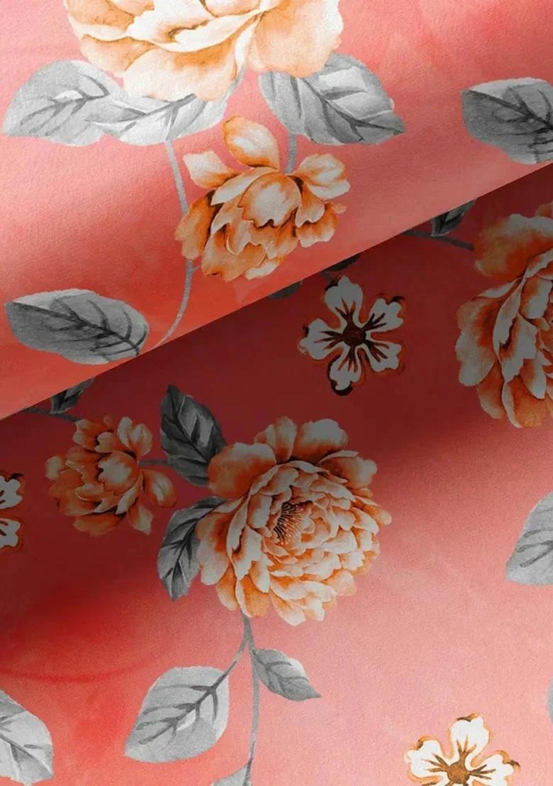 Peach Printed Satin Fusion Set - Indya