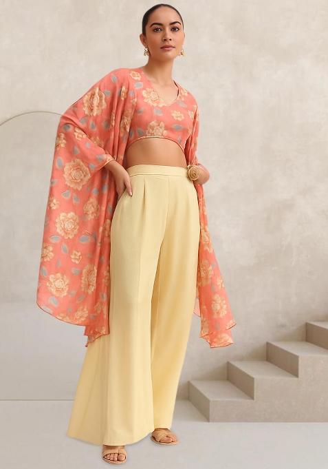 Peach Printed Satin Fusion Set