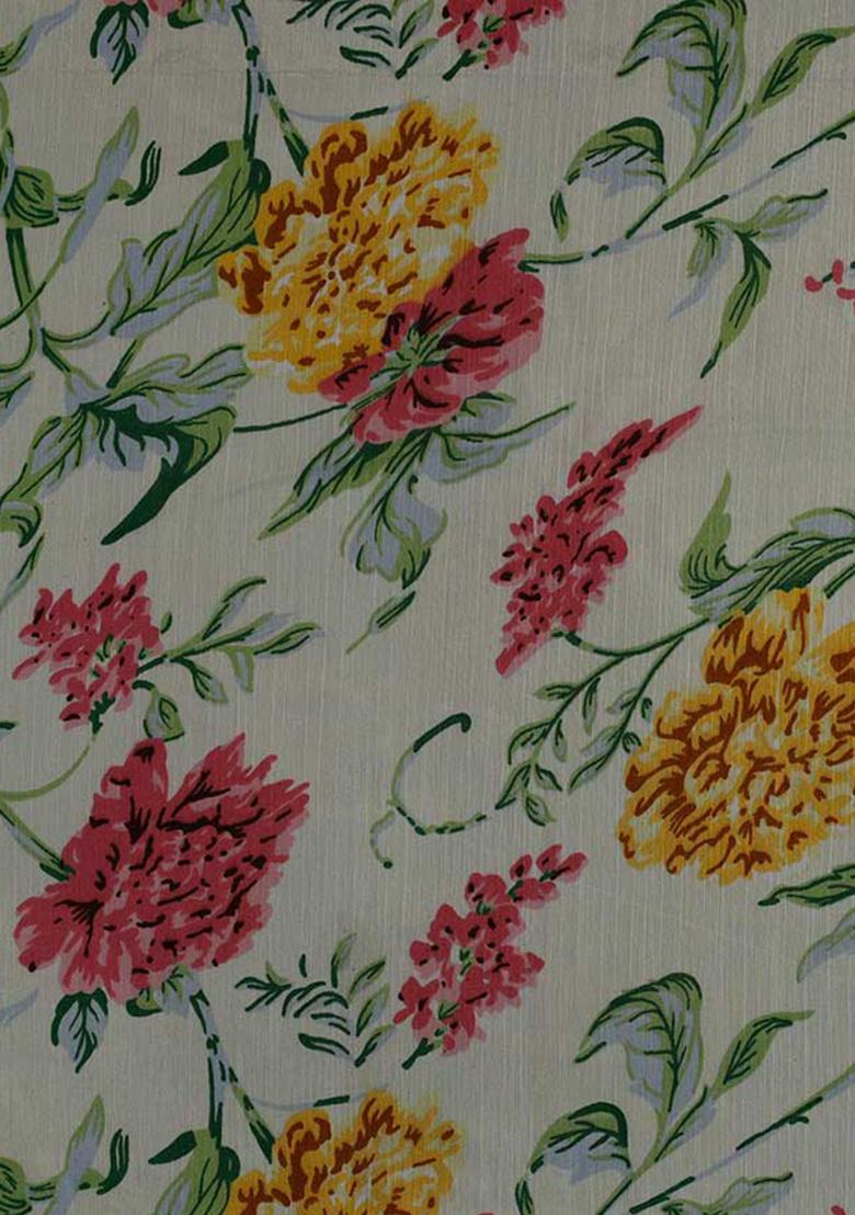 Beige Printed Chiffon Fusion Set - Indya