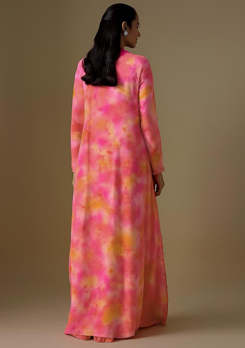 Pink Printed Organza Fusion Set - Indya