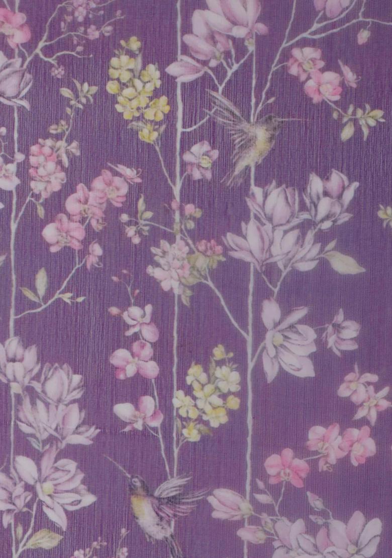 Purple Printed Chiffon Fusion Set - Indya