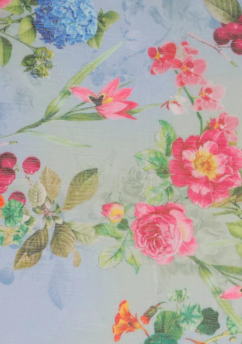 Blue Printed Chiffon Fusion Set - Indya