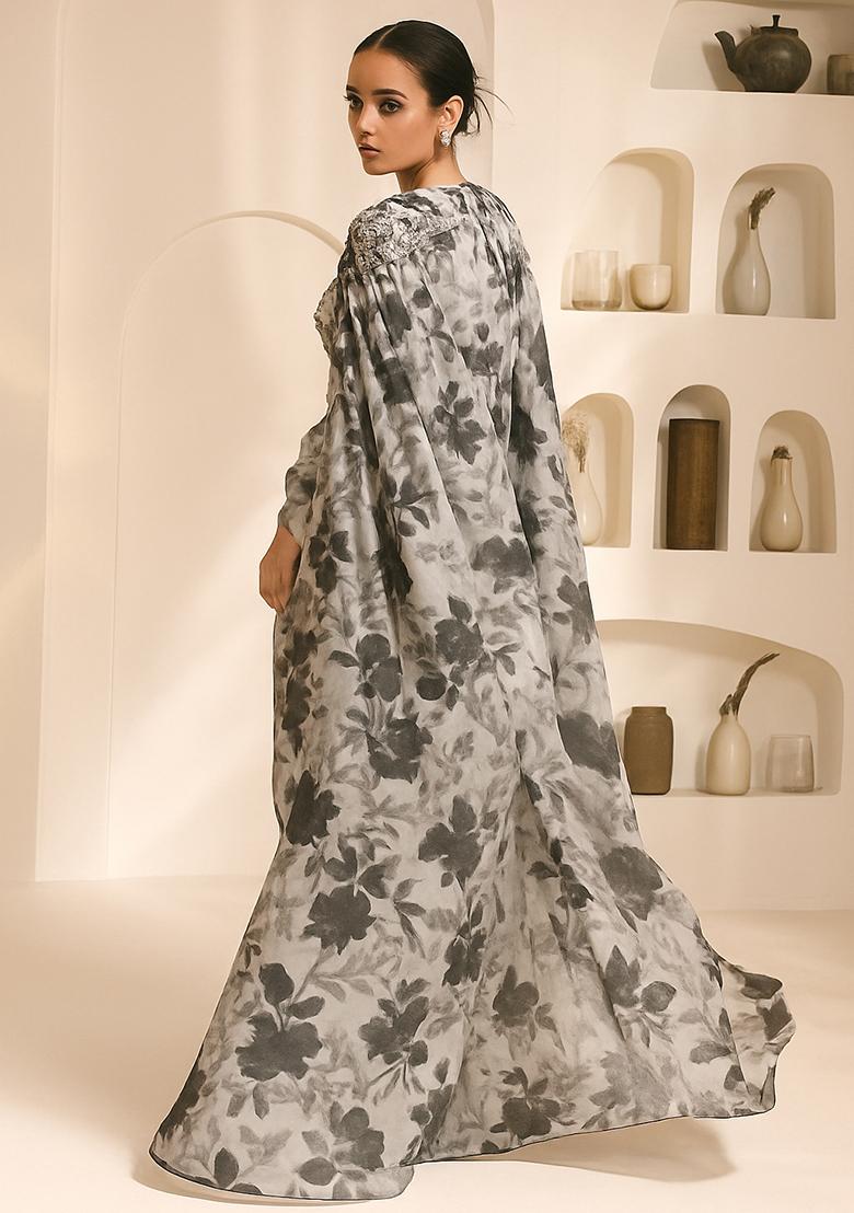 White Printed Chiffon Fusion Set - Indya