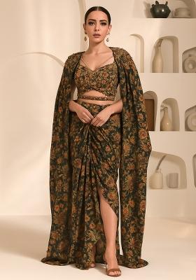 Black Printed Chiffon Fusion Set